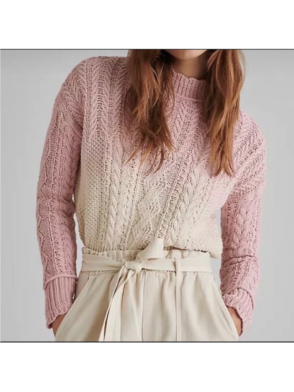 ANTHROPOLOGIE Marci Dip Dyed Ombre Cable Knit Cotton Sweater Size Small